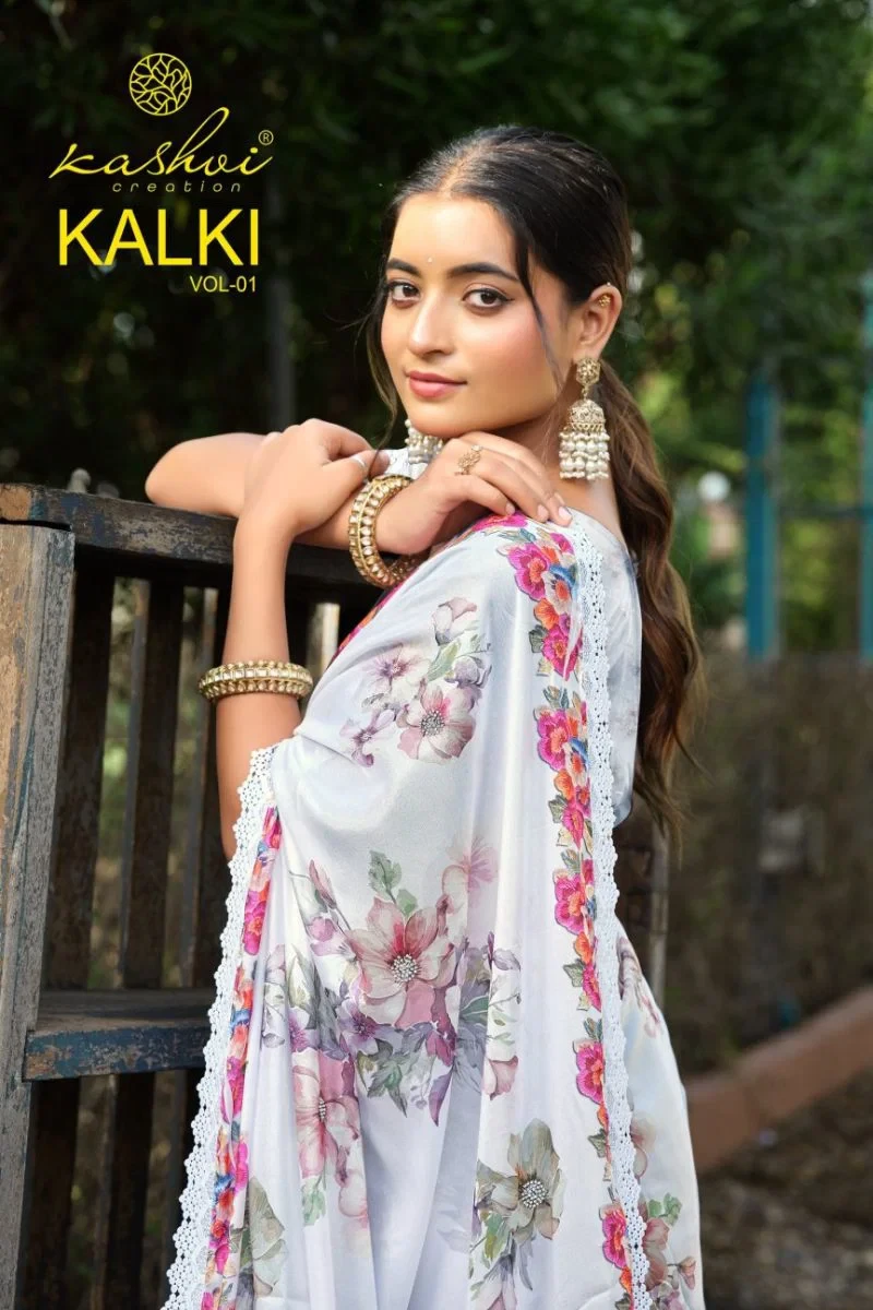 Kashvi Kalki Vol 1 Chocolate Silk Floral Printed Saree Collection