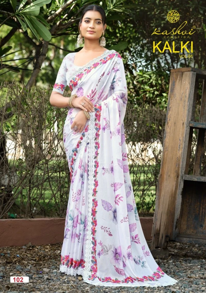 Kashvi Kalki Vol 1 Chocolate Silk Floral Printed Saree Collection