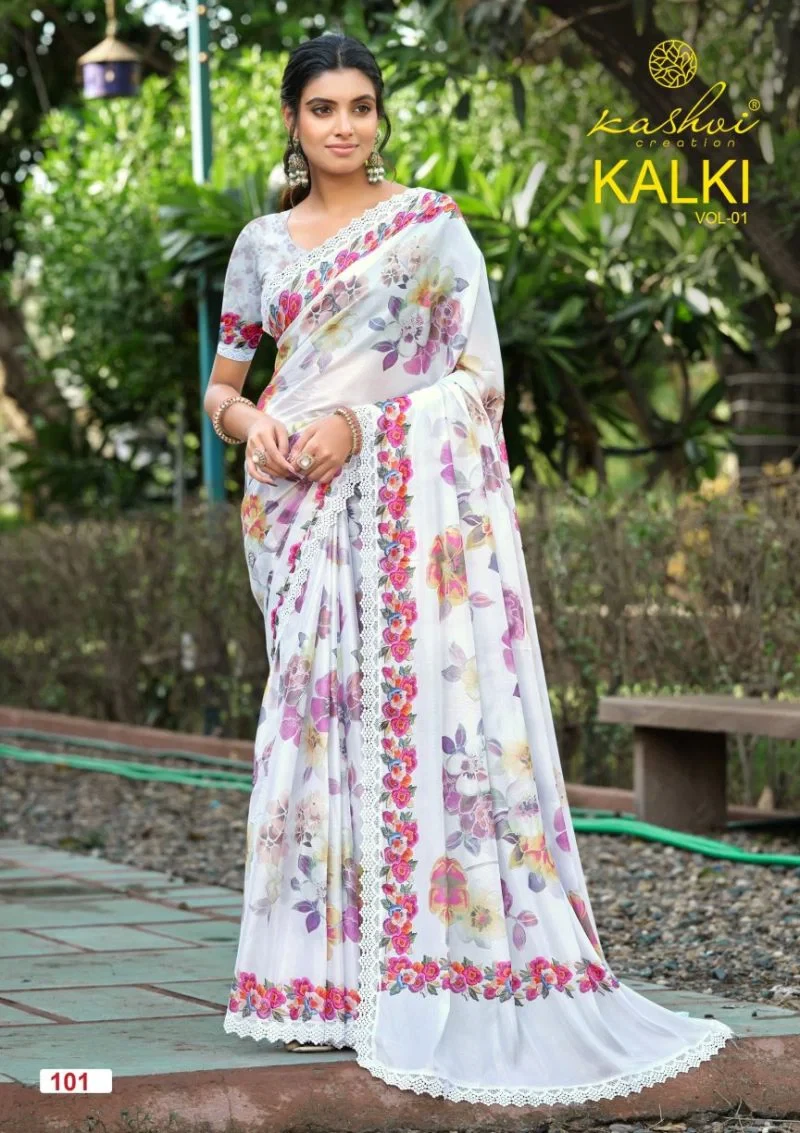 Kashvi Kalki Vol 1 Chocolate Silk Floral Printed Saree Collection