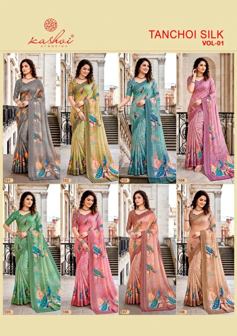 Kashvi Tanchoi Vol 1 Dull Moss Tanchoi Weaving Saree Collection