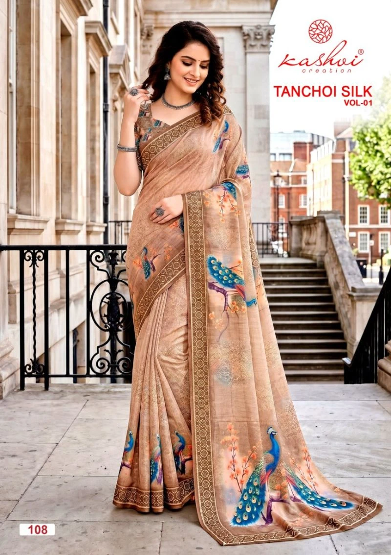 Kashvi Tanchoi Vol 1 Dull Moss Tanchoi Weaving Saree Collection