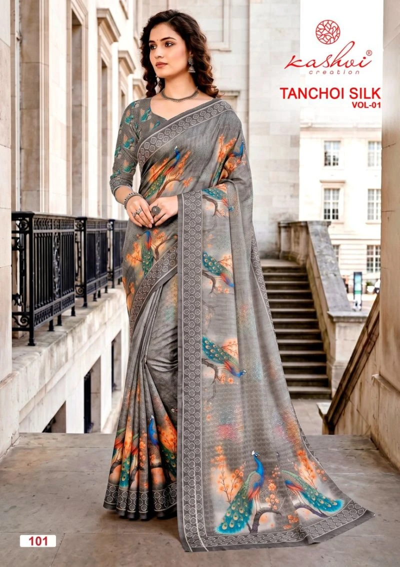 Kashvi Tanchoi Vol 1 Dull Moss Tanchoi Weaving Saree Collection
