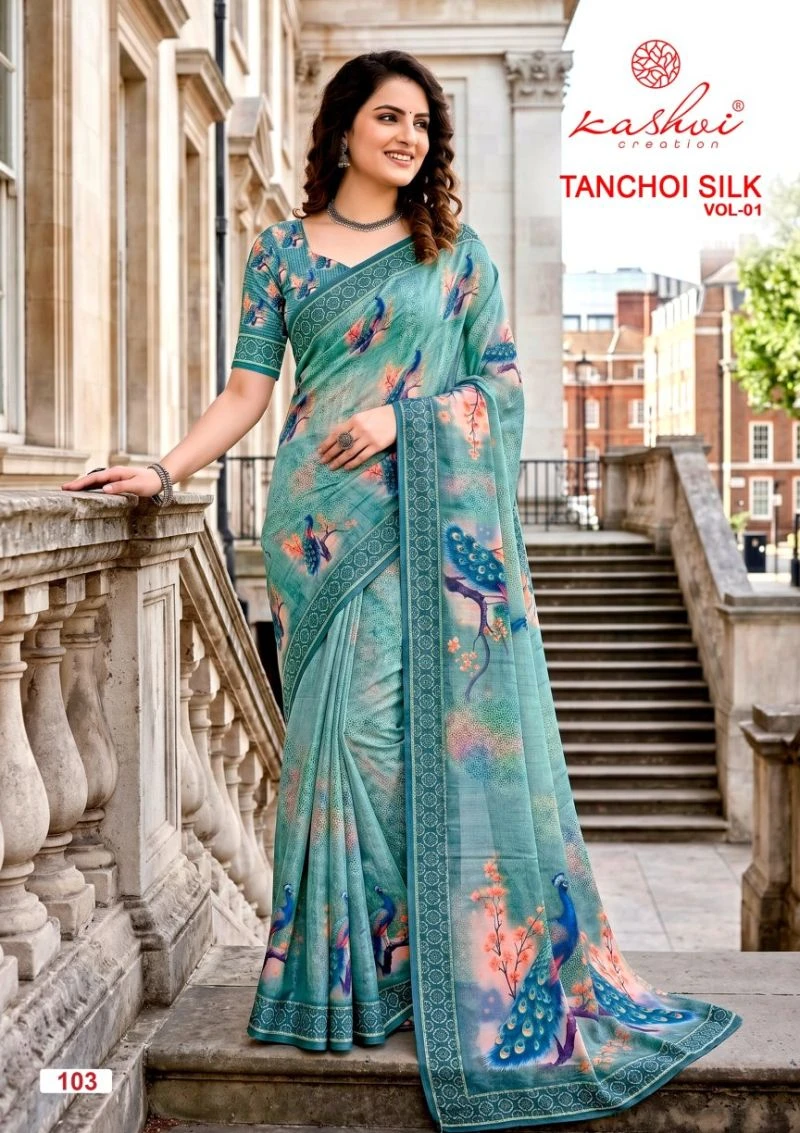 Kashvi Tanchoi Vol 1 Dull Moss Tanchoi Weaving Saree Collection