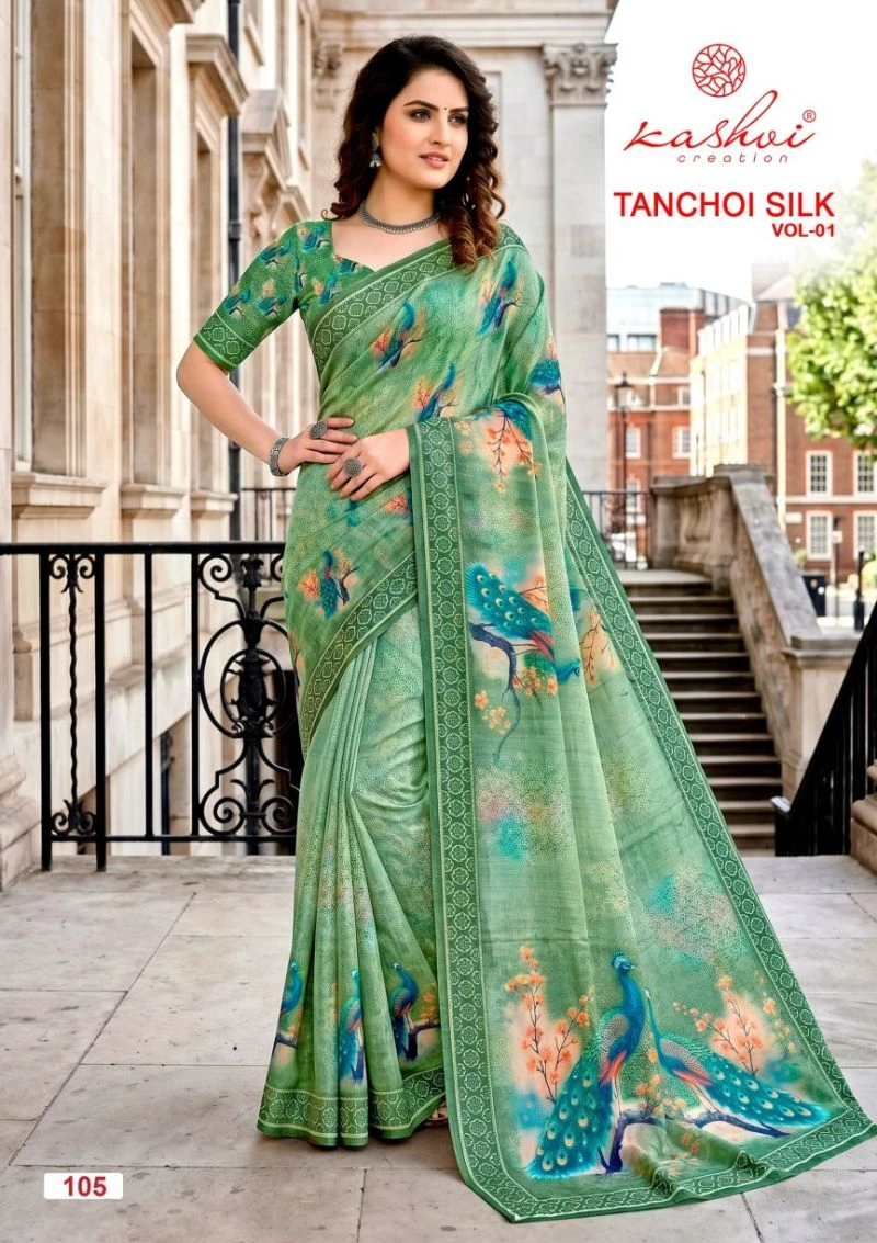 Kashvi Tanchoi Vol 1 Dull Moss Tanchoi Weaving Saree Collection
