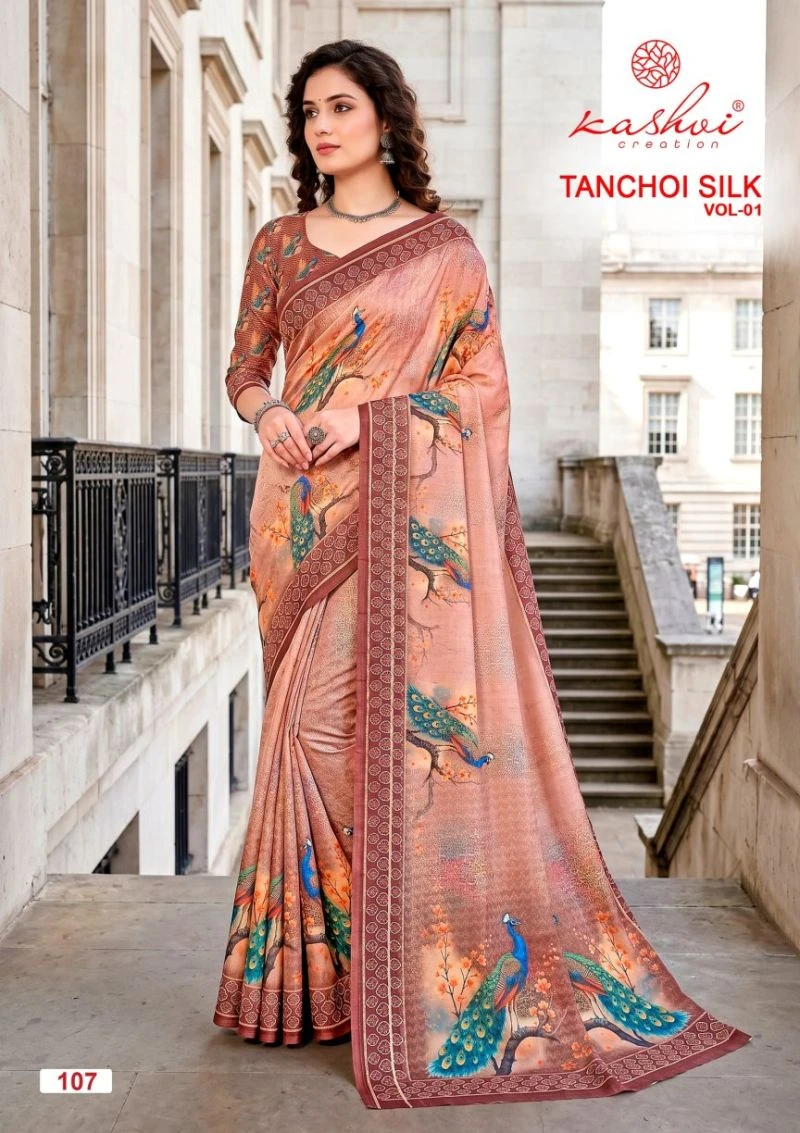 Kashvi Tanchoi Vol 1 Dull Moss Tanchoi Weaving Saree Collection