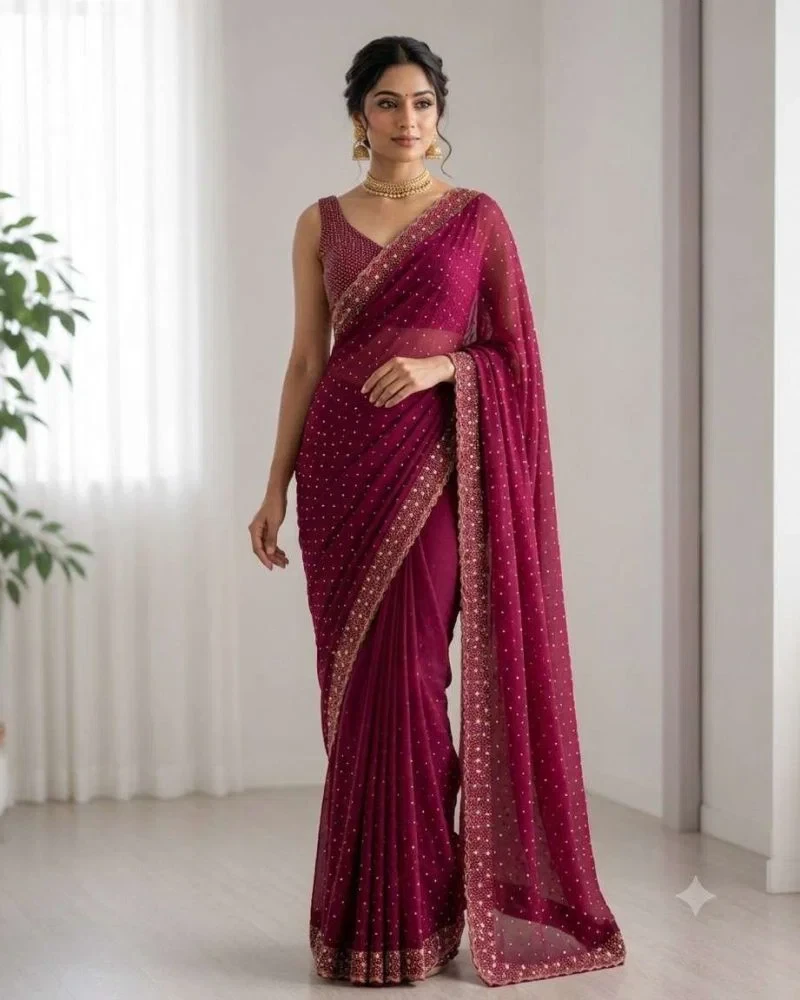 Kc 999 Space Silk Jarkan Worked Premium Saree Collection