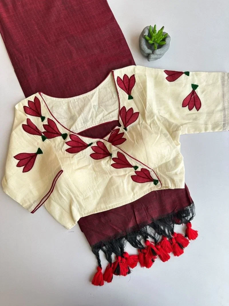 Khadi Vol 32 Hk 6 Khadi Cotton Saree with Aplic Work Blouse