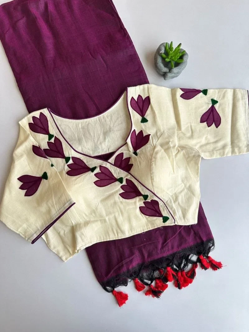 Khadi Vol 32 Hk 6 Khadi Cotton Saree with Aplic Work Blouse