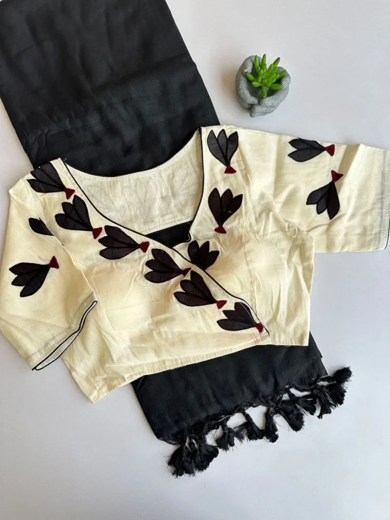 Khadi Vol 32 Hk 6 Khadi Cotton Saree with Aplic Work Blouse