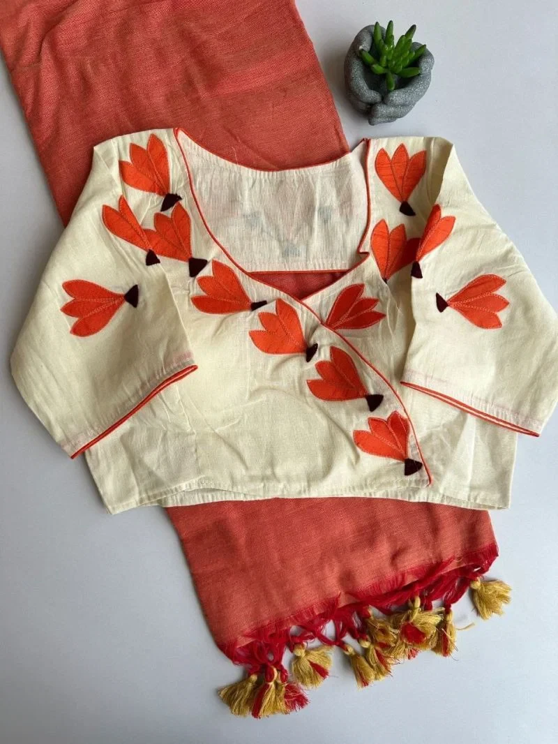 Khadi Vol 32 Hk 6 Khadi Cotton Saree with Aplic Work Blouse