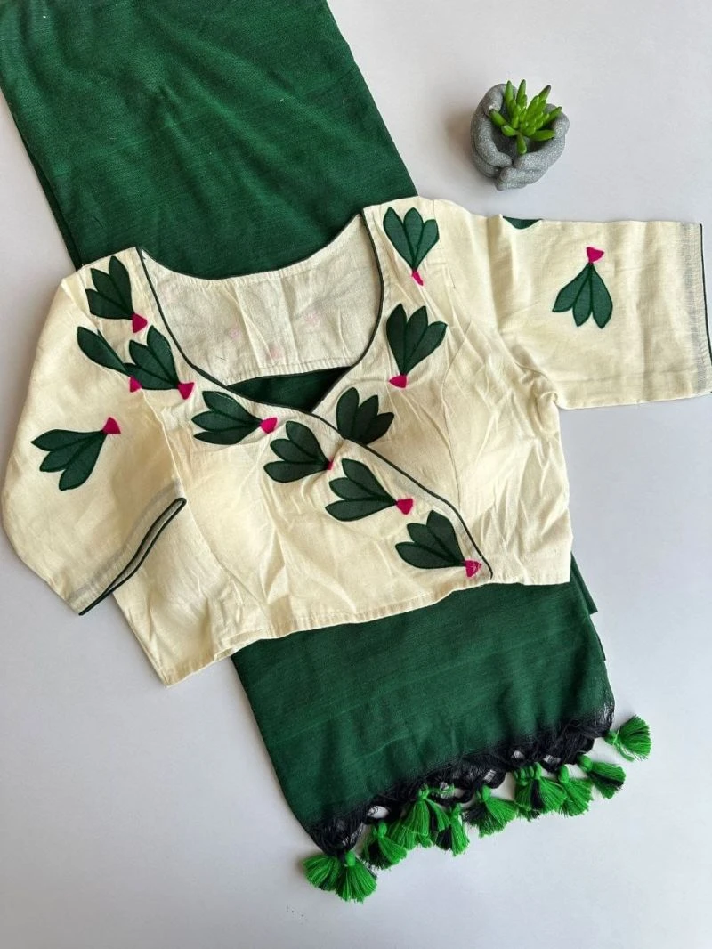 Khadi Vol 32 Hk 6 Khadi Cotton Saree with Aplic Work Blouse
