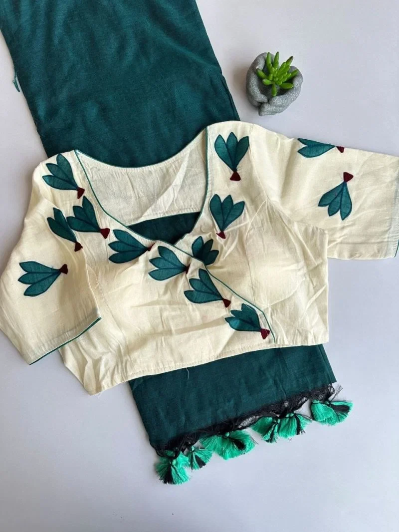 Khadi Vol 32 Hk 6 Khadi Cotton Saree with Aplic Work Blouse