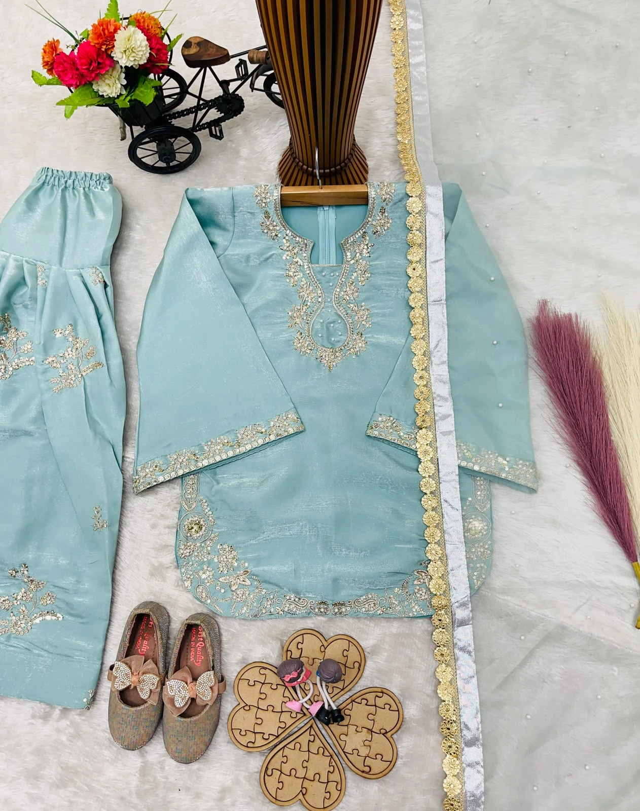 Kids Designer Party Wear Top Farshi Palazzo with Dupatta Set