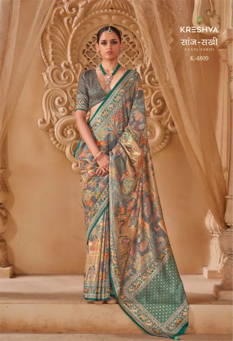 Kreshva Saanj Sakhi Pv Sik Position Printed Saree Collection
