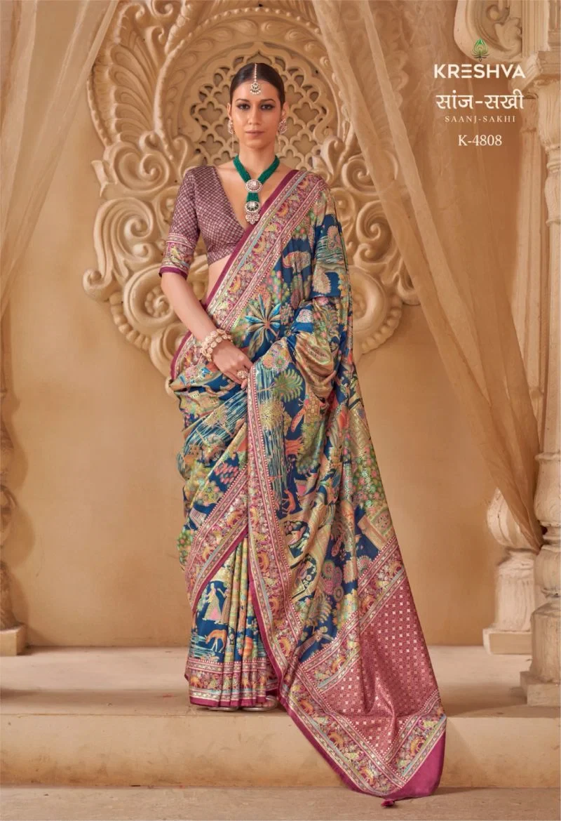Kreshva Saanj Sakhi Pv Sik Position Printed Saree Collection