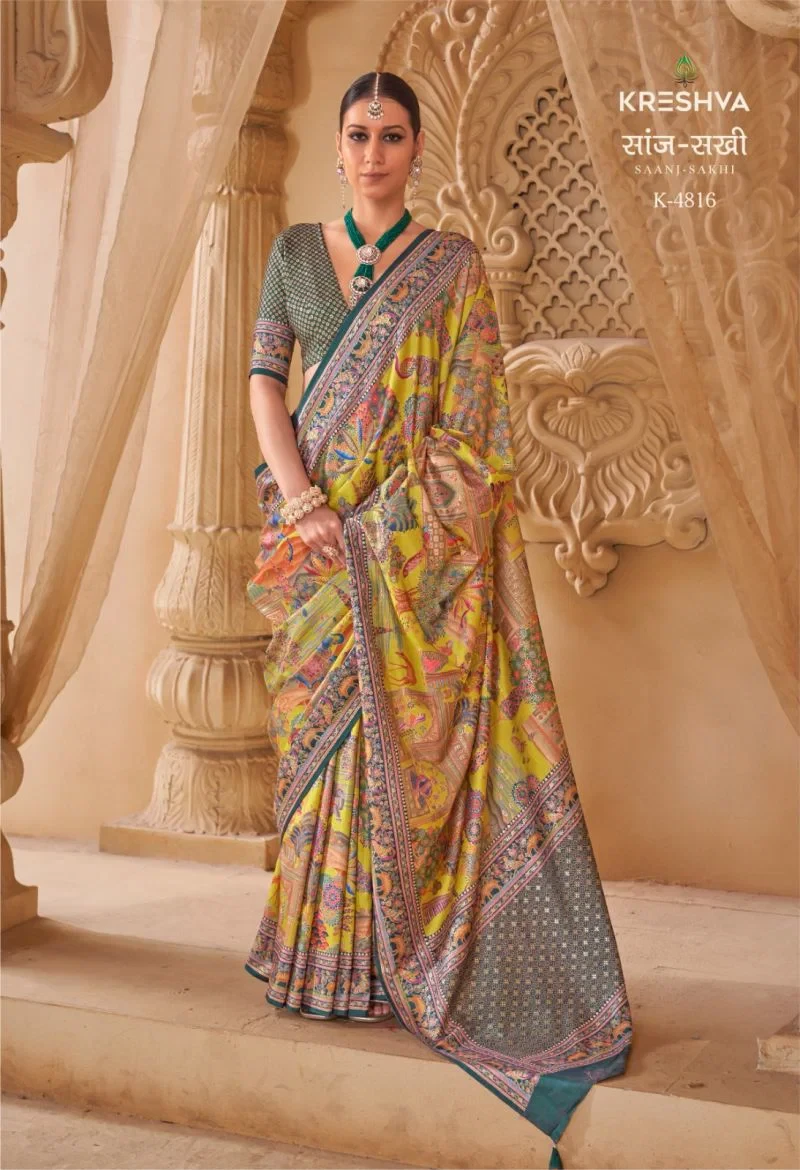 Kreshva Saanj Sakhi Pv Sik Position Printed Saree Collection