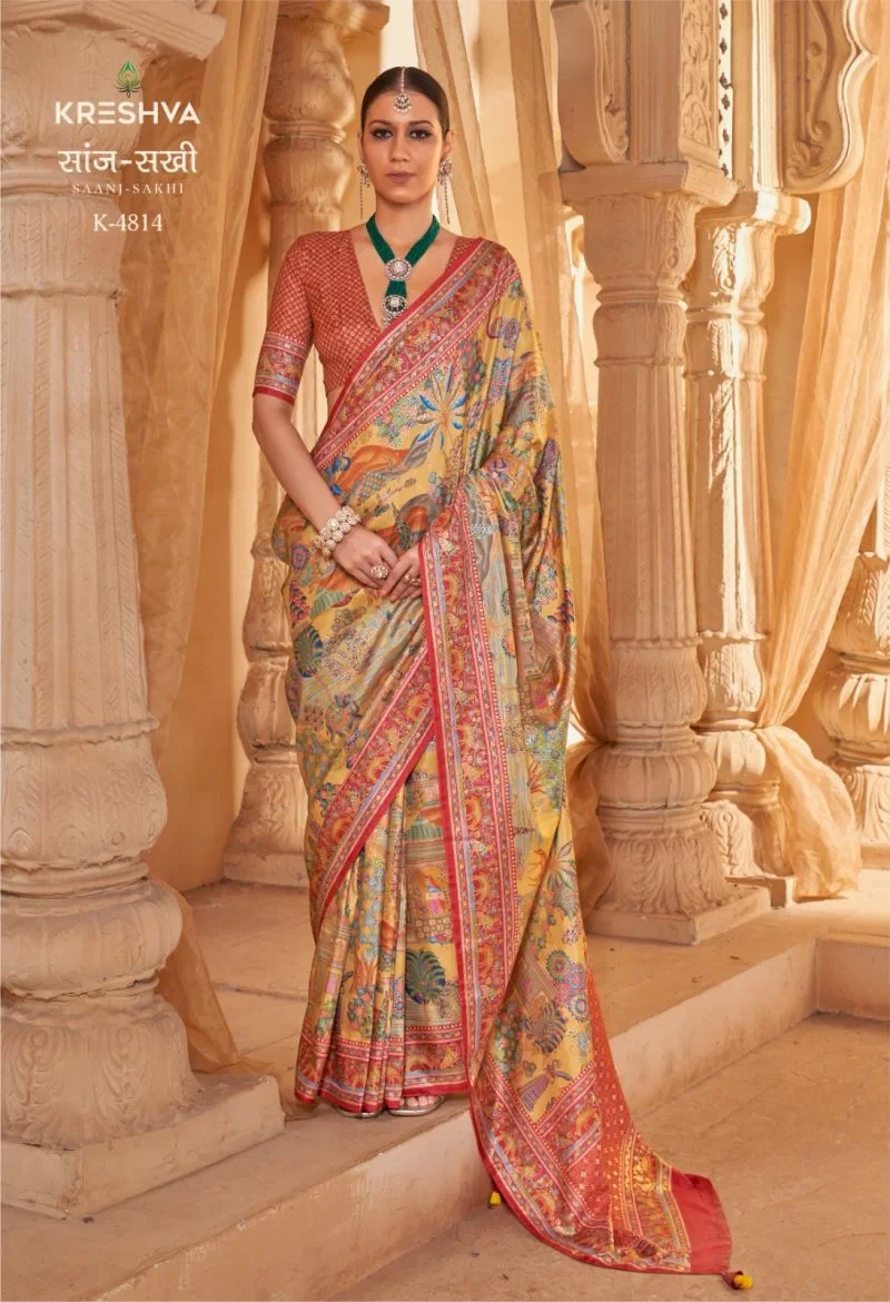 Kreshva Saanj Sakhi Pv Sik Position Printed Saree Collection