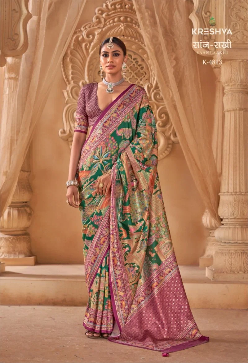 Kreshva Saanj Sakhi Pv Sik Position Printed Saree Collection
