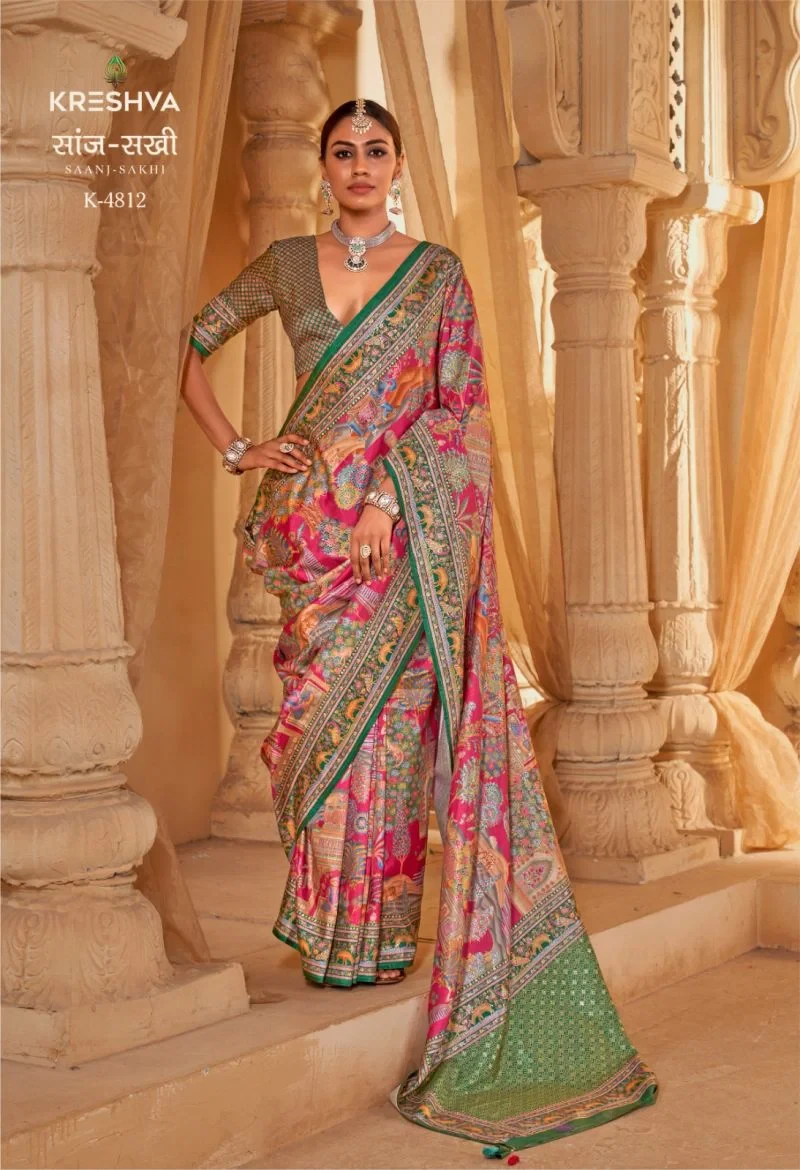 Kreshva Saanj Sakhi Pv Sik Position Printed Saree Collection