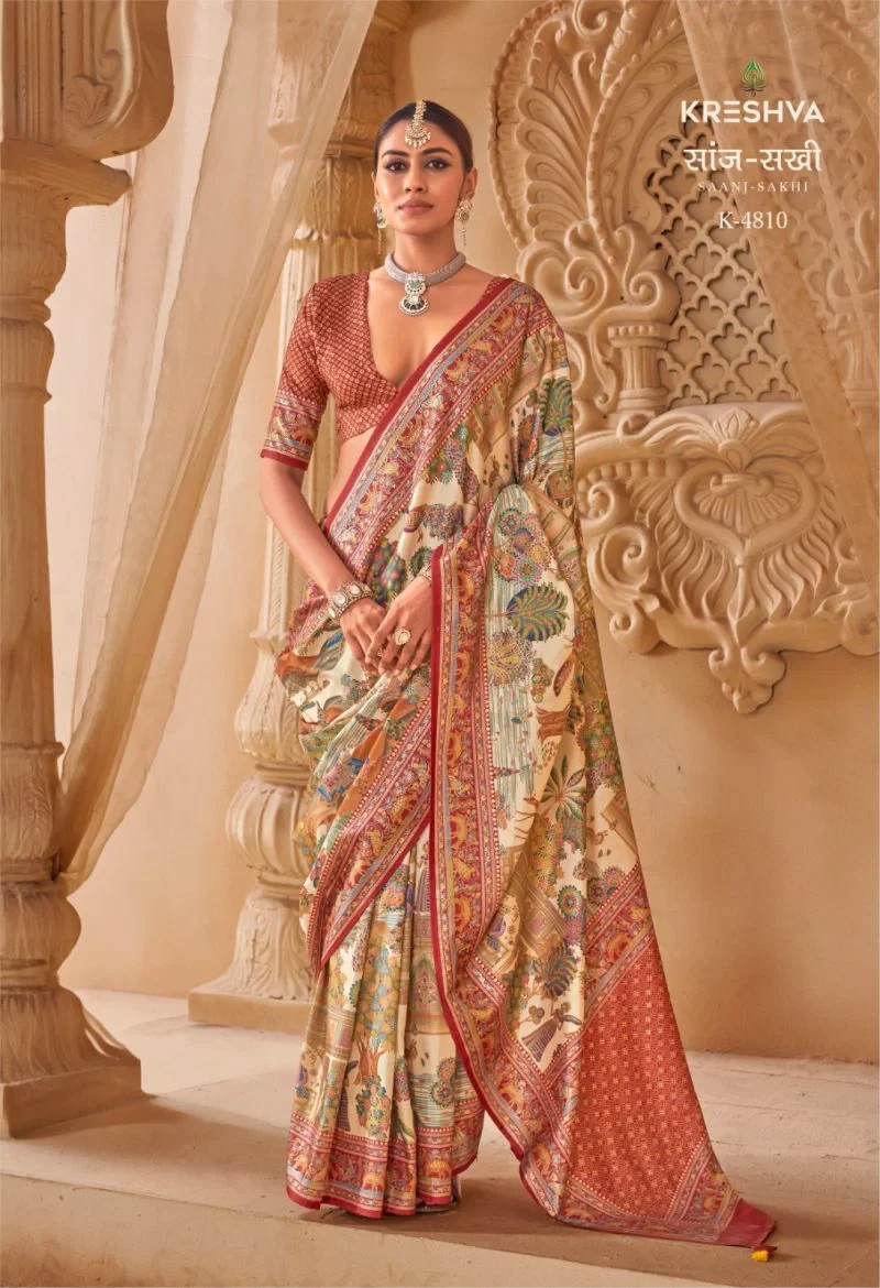 Kreshva Saanj Sakhi Pv Sik Position Printed Saree Collection