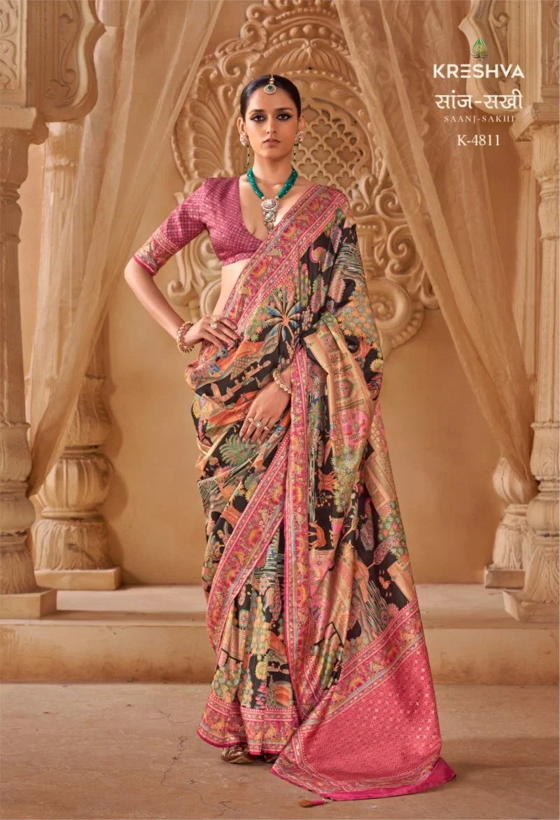 Kreshva Saanj Sakhi Pv Sik Position Printed Saree Collection