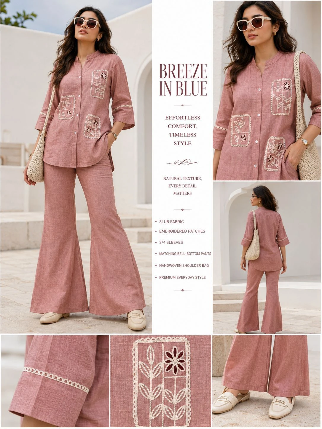Linen Coord Set with Patch Work