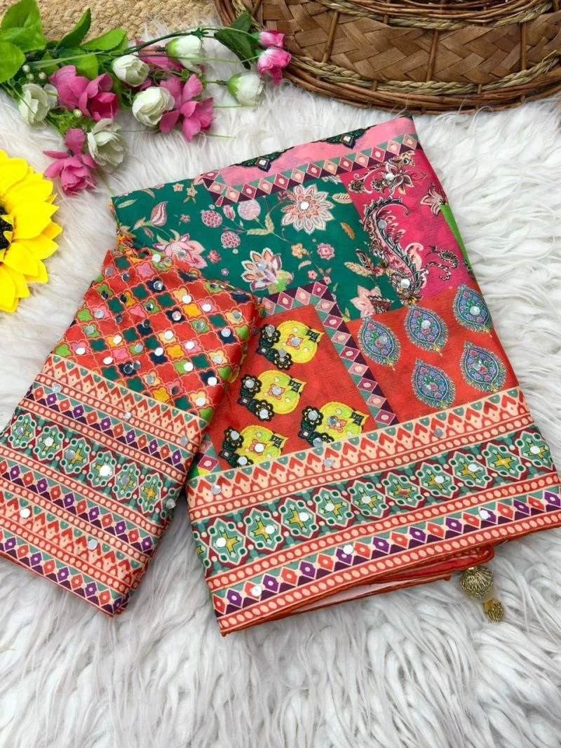 Mahek 226 Soft Silk Mirror Worked Party Wear Saree Collection