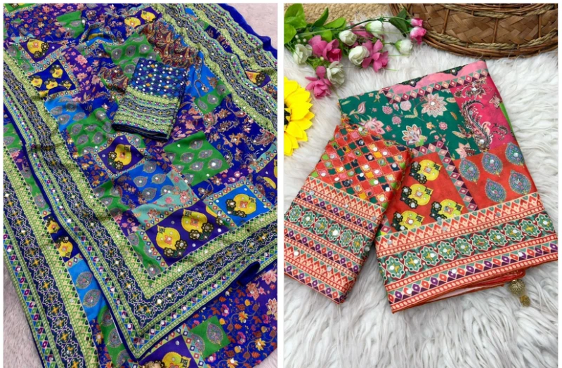 Mahek 226 Soft Silk Mirror Worked Party Wear Saree Collection