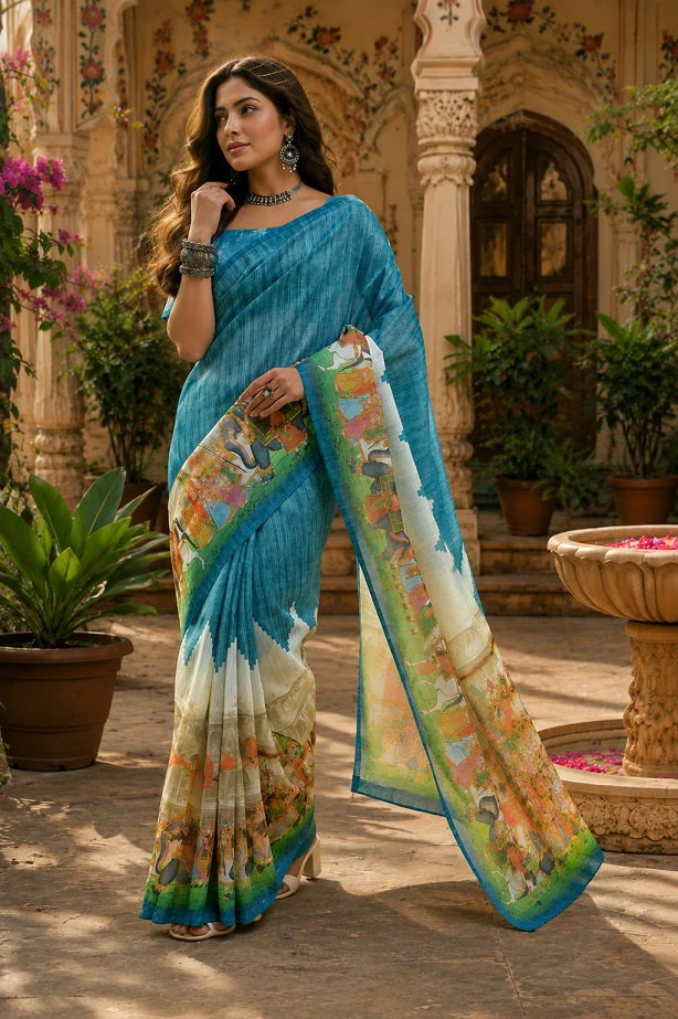 Meera 346 Linen Digital Printed Saree Collection