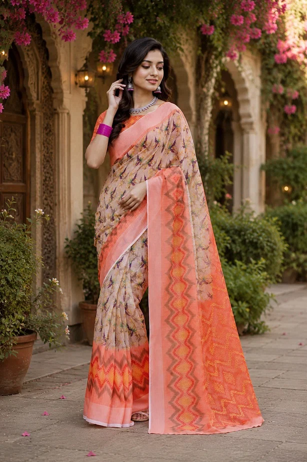 Meera 348 Linen Digital Printed Saree Collection