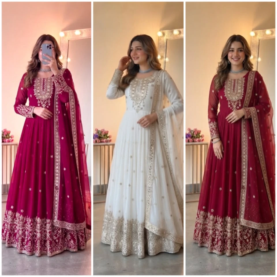 Mom & Daughter Chinon Silk Festive Combo Set