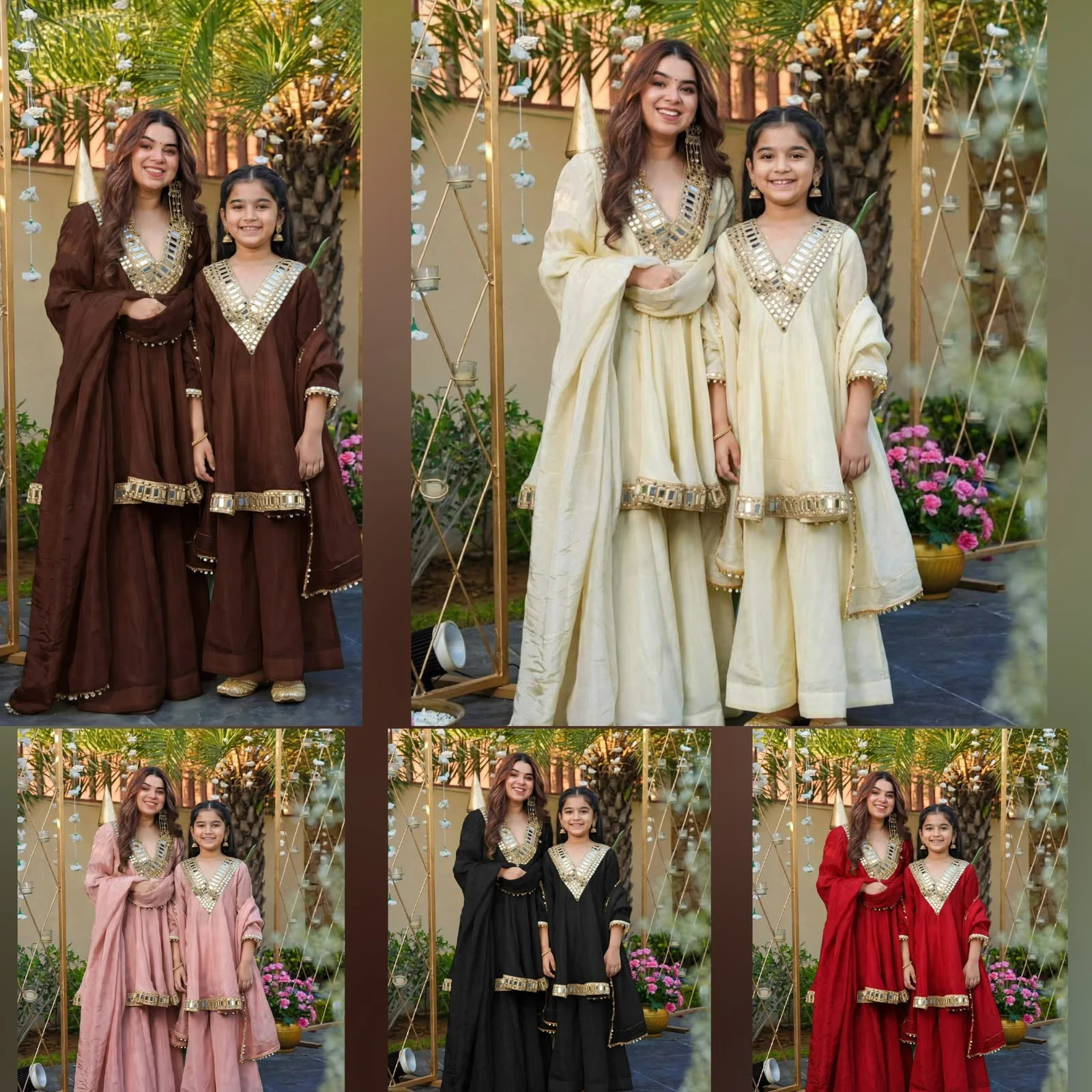 Mom & Kids Chinon Silk Festive Combo Set
