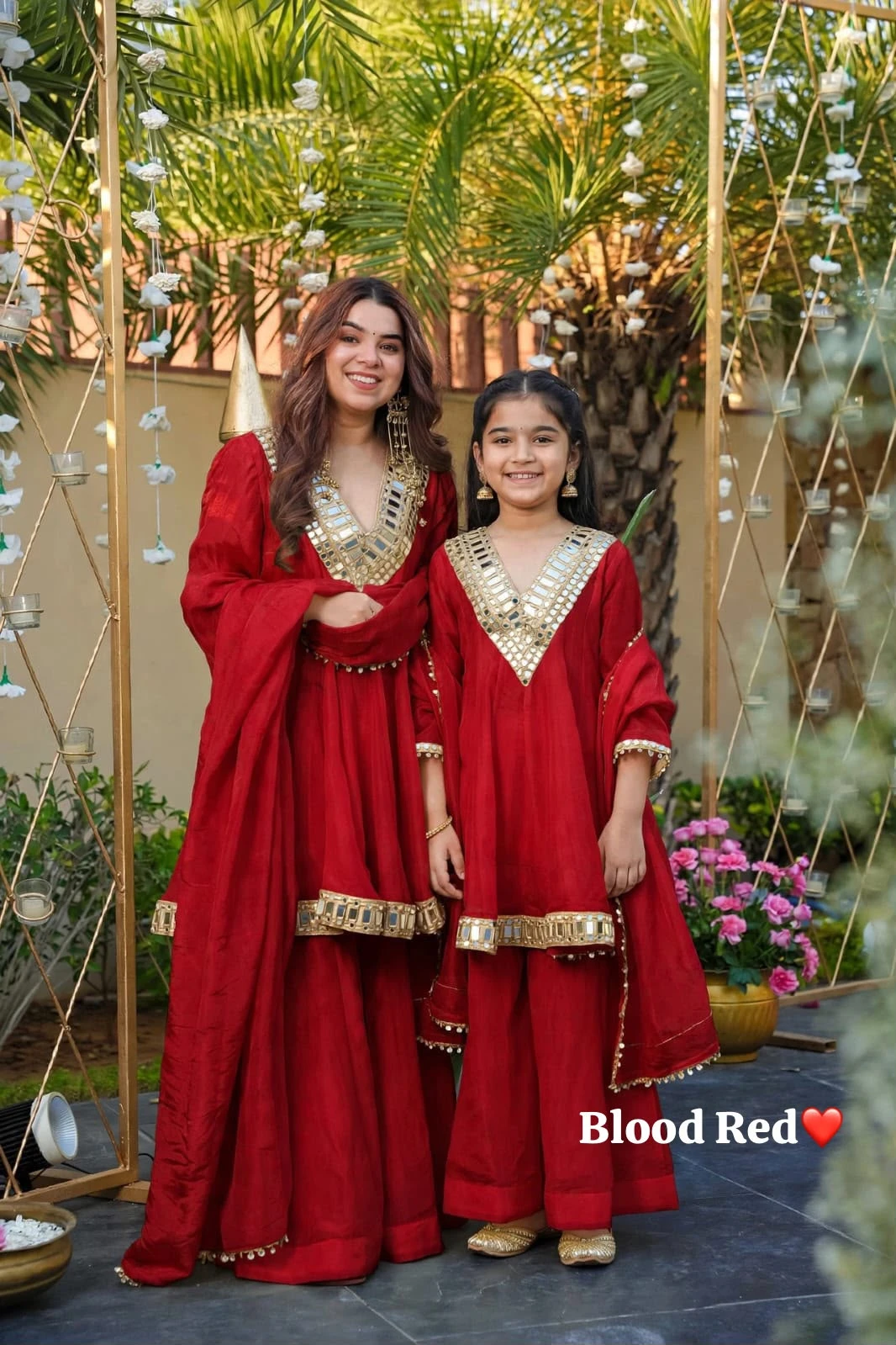 Mom & Kids Chinon Silk Festive Combo Set