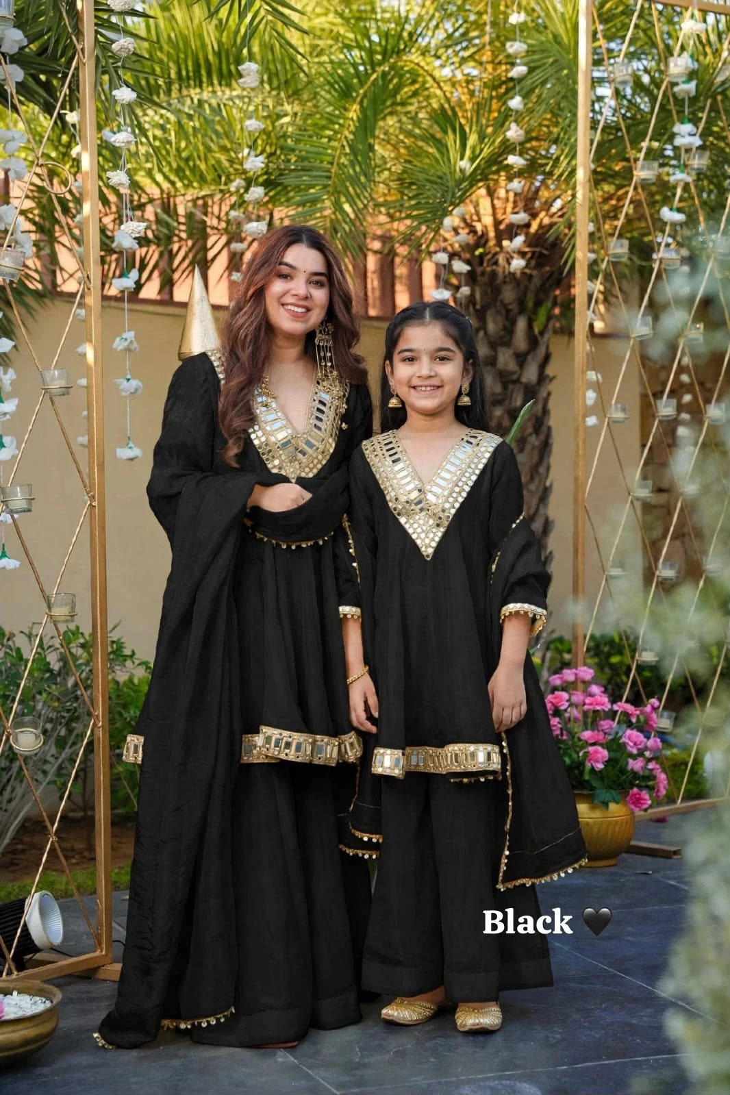 Mom & Kids Chinon Silk Festive Combo Set
