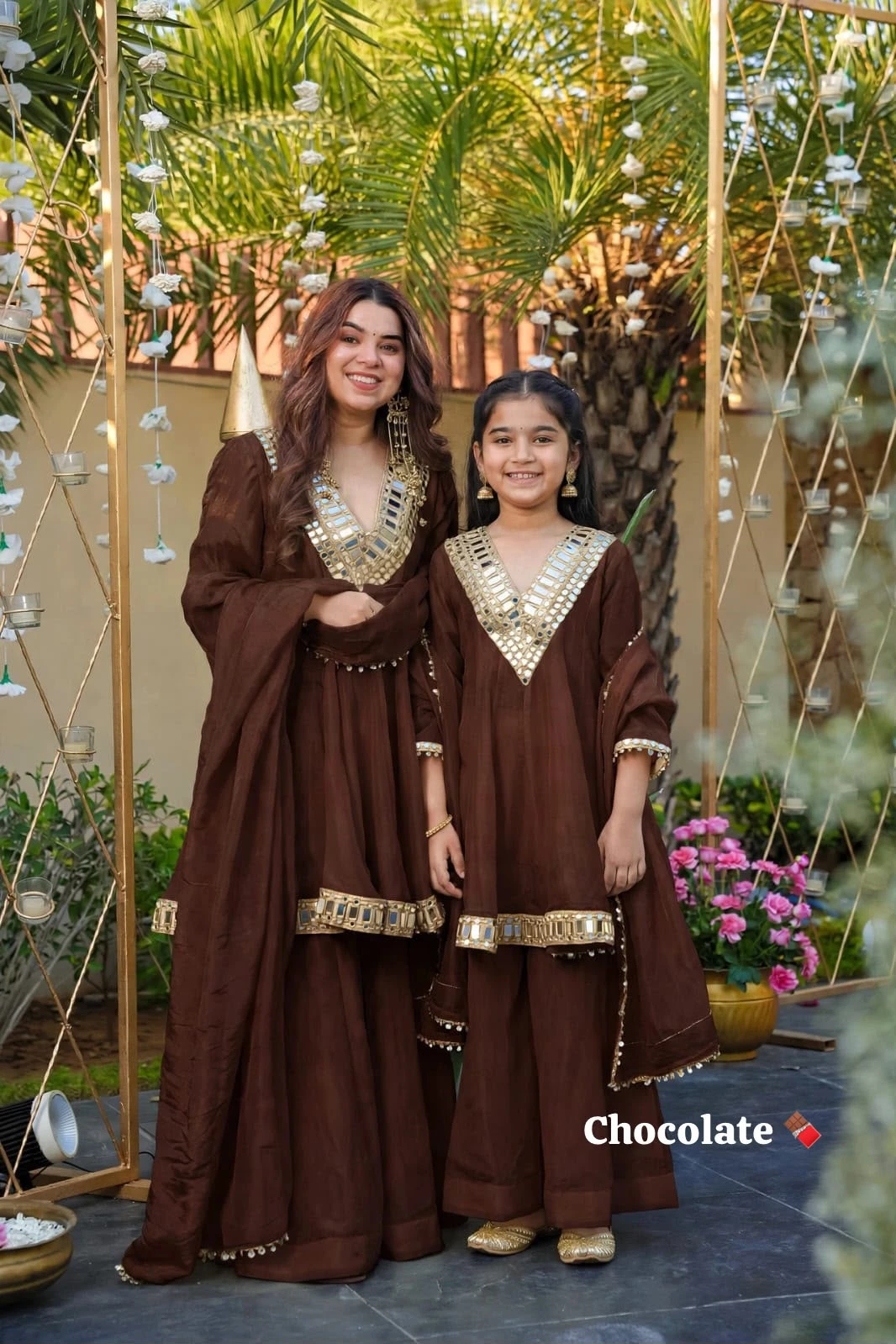 Mom & Kids Chinon Silk Festive Combo Set