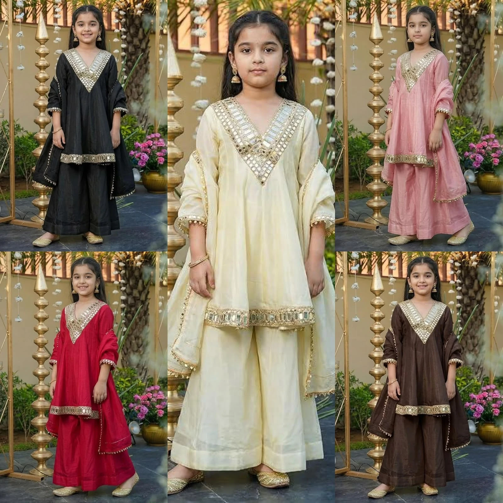 Mom & Kids Chinon Silk Festive Combo Set
