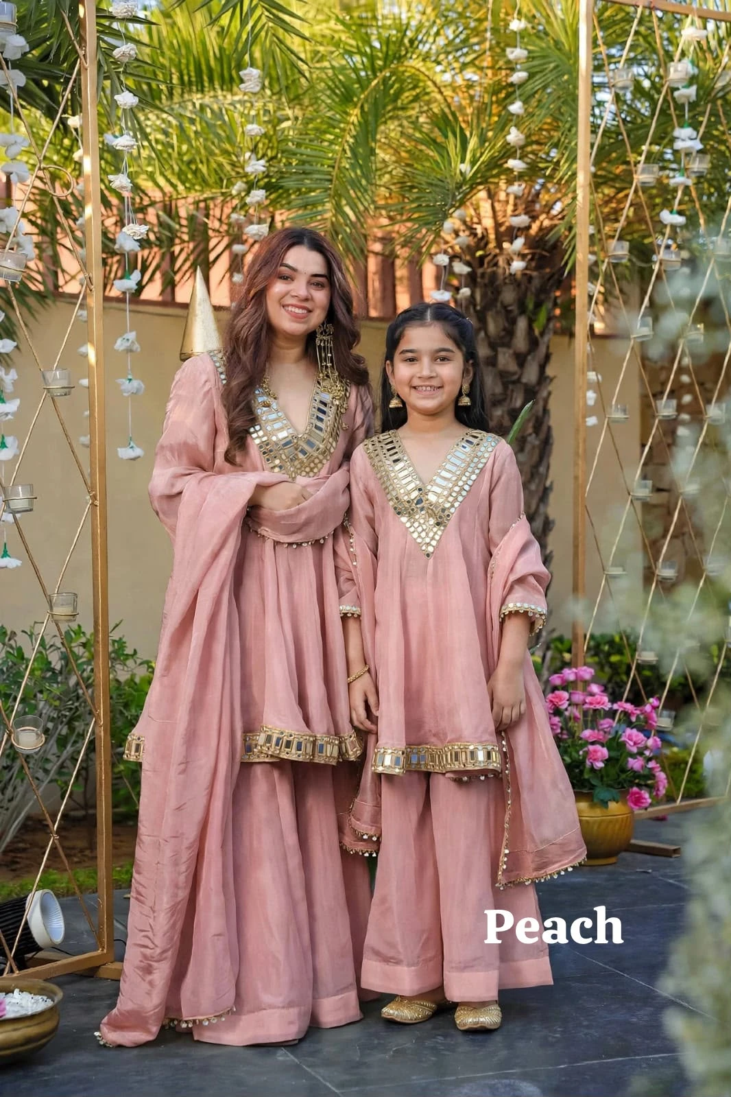 Mom & Kids Chinon Silk Festive Combo Set