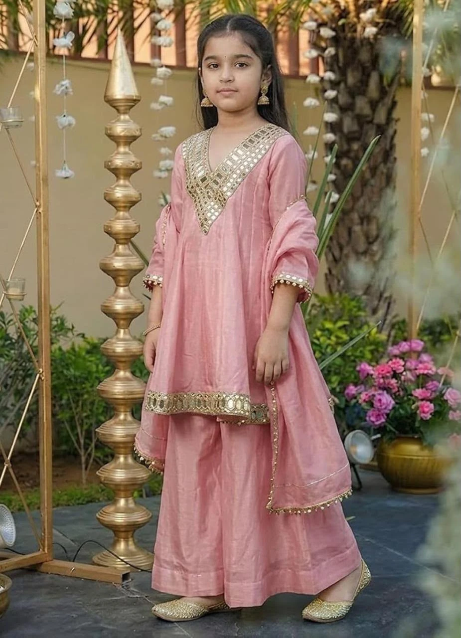 Mom & Kids Chinon Silk Festive Combo Set