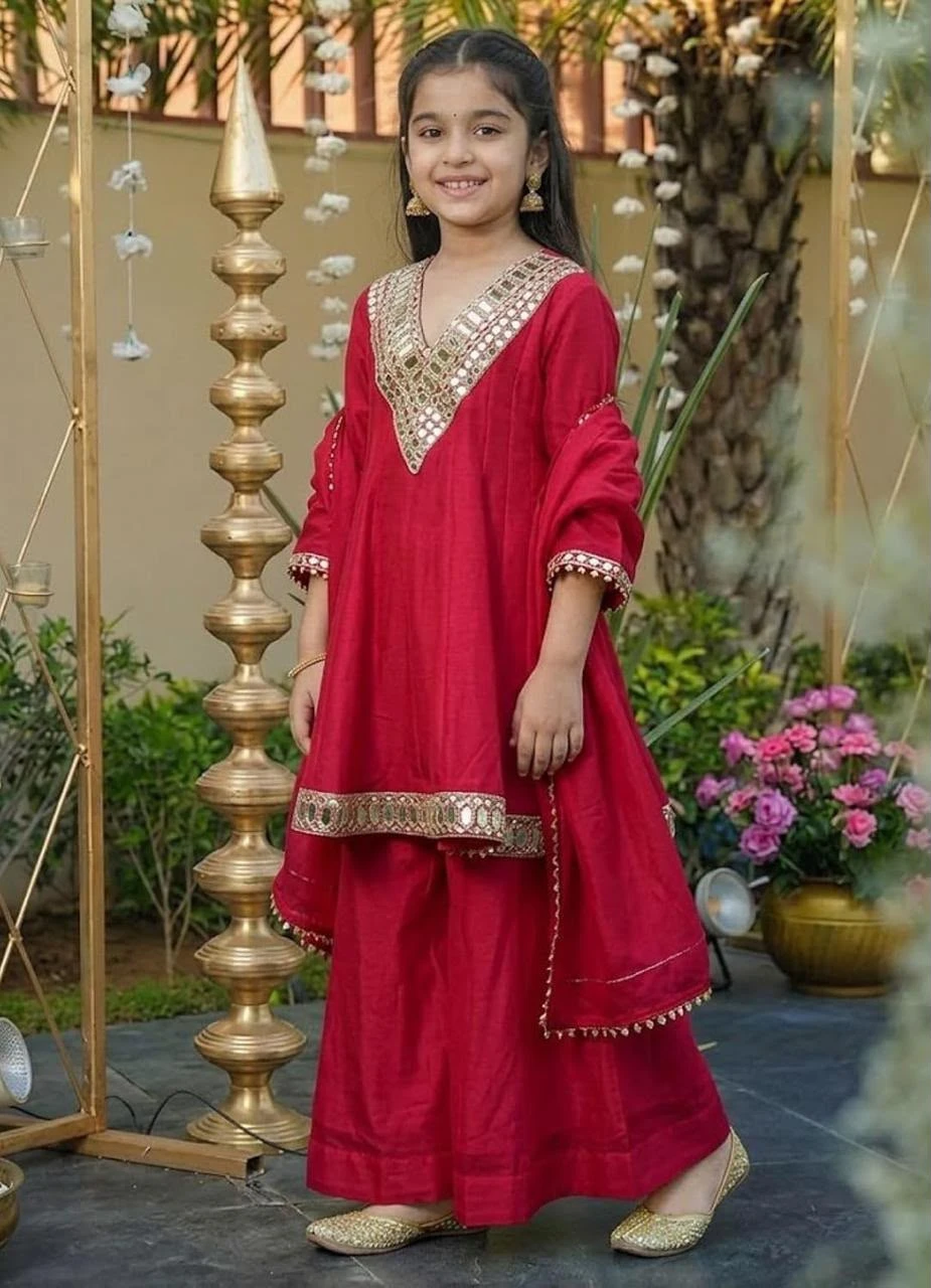 Mom & Kids Chinon Silk Festive Combo Set