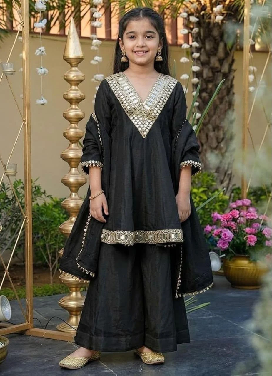 Mom & Kids Chinon Silk Festive Combo Set