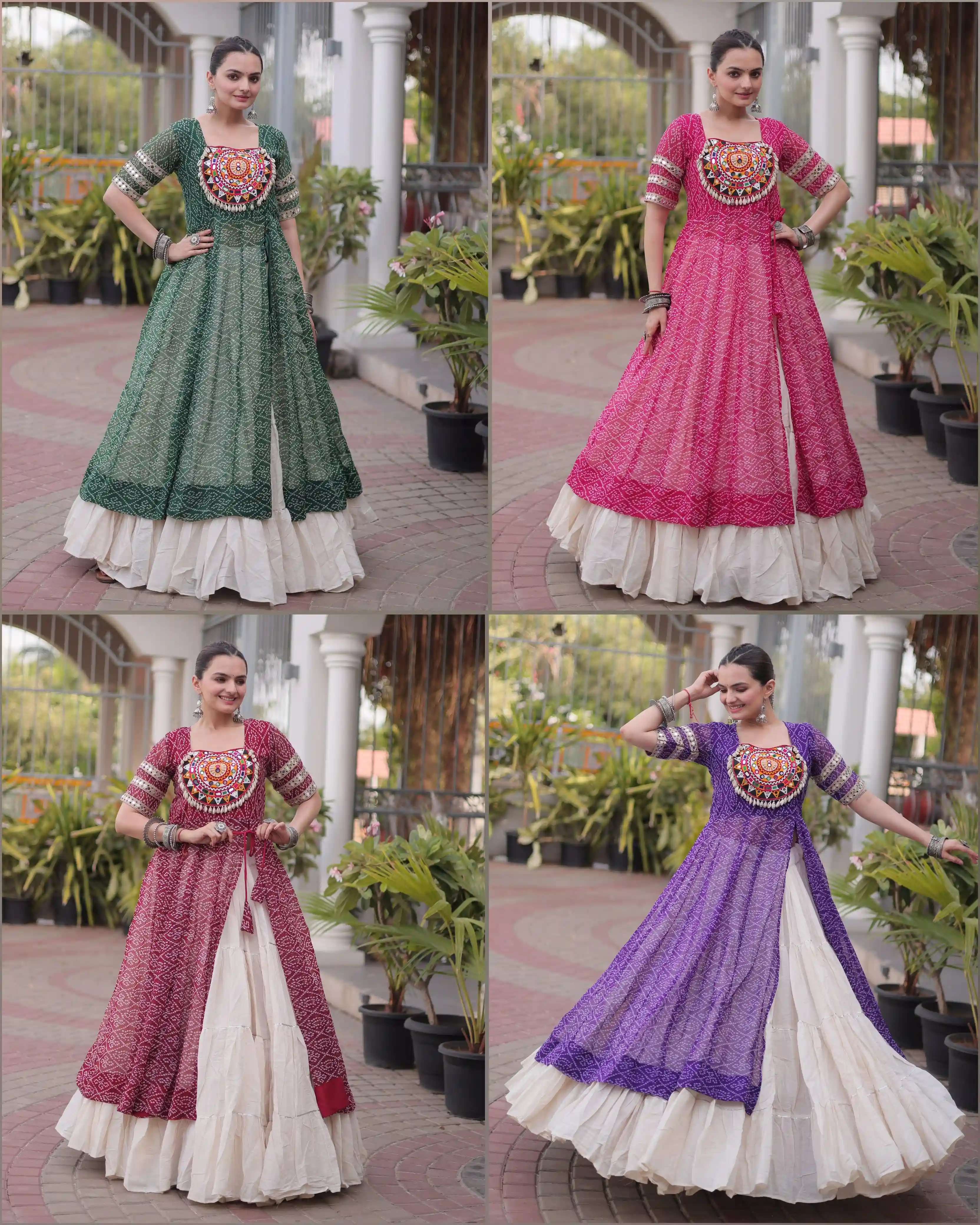 Navratri 2026 Kora Cotton Lehenga with Bandhani Kurti