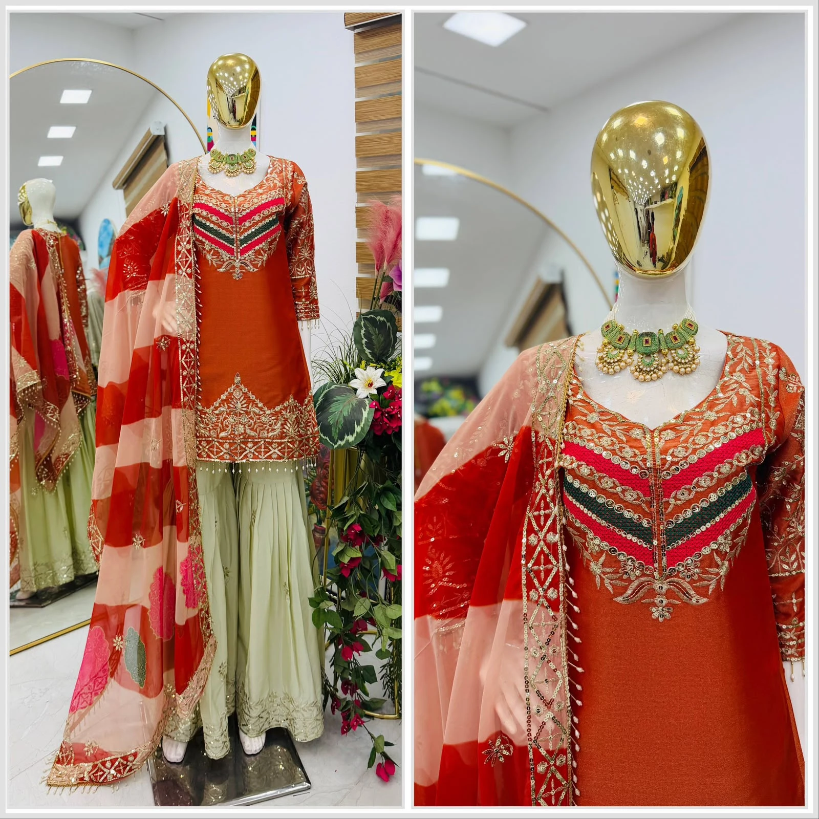 NEHA Designer Embroidered Top Palazzo & Dupatta Set