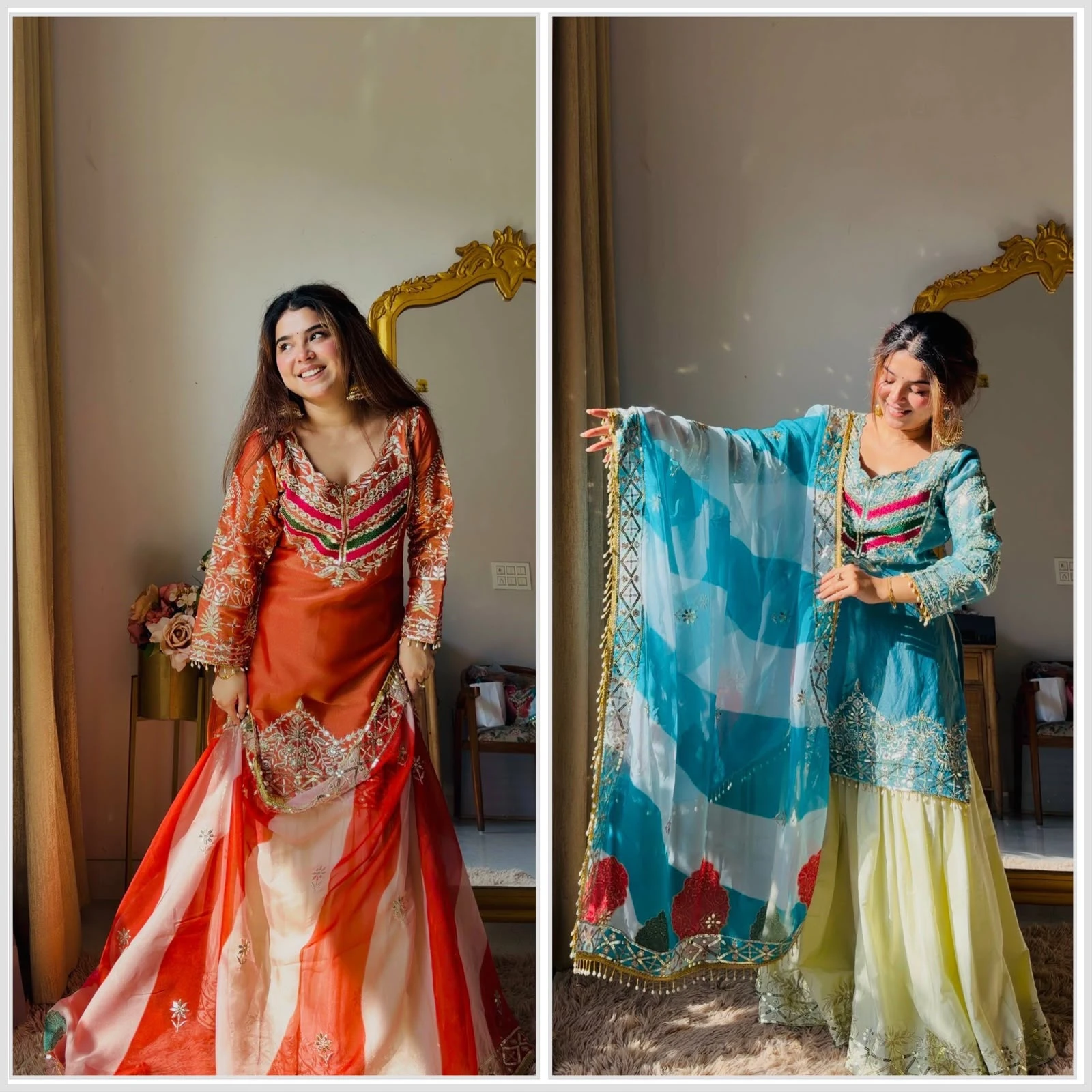 NEHA Designer Embroidered Top Palazzo & Dupatta Set