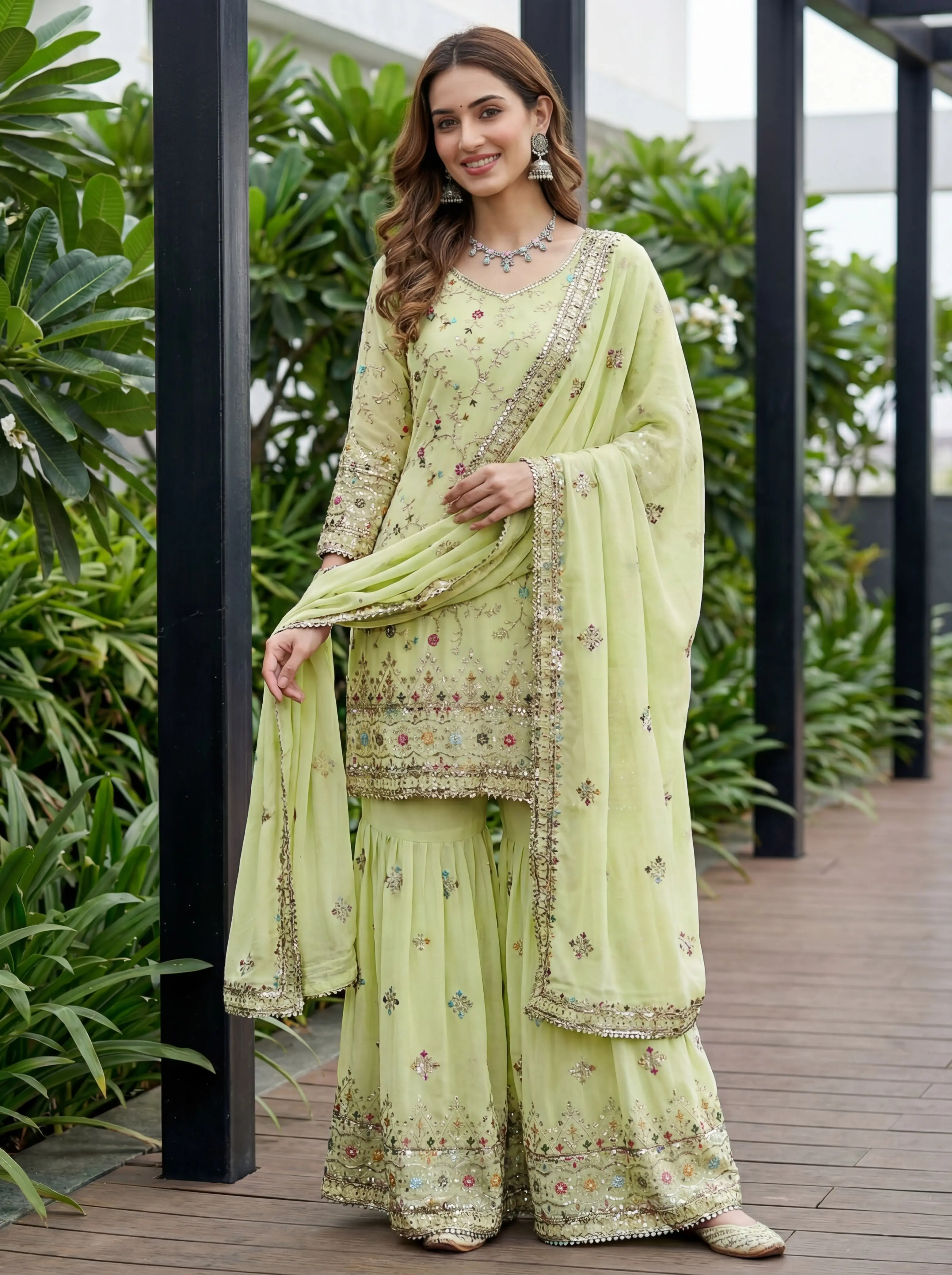 Pakistani Faux Georgette Sharara Suit Set