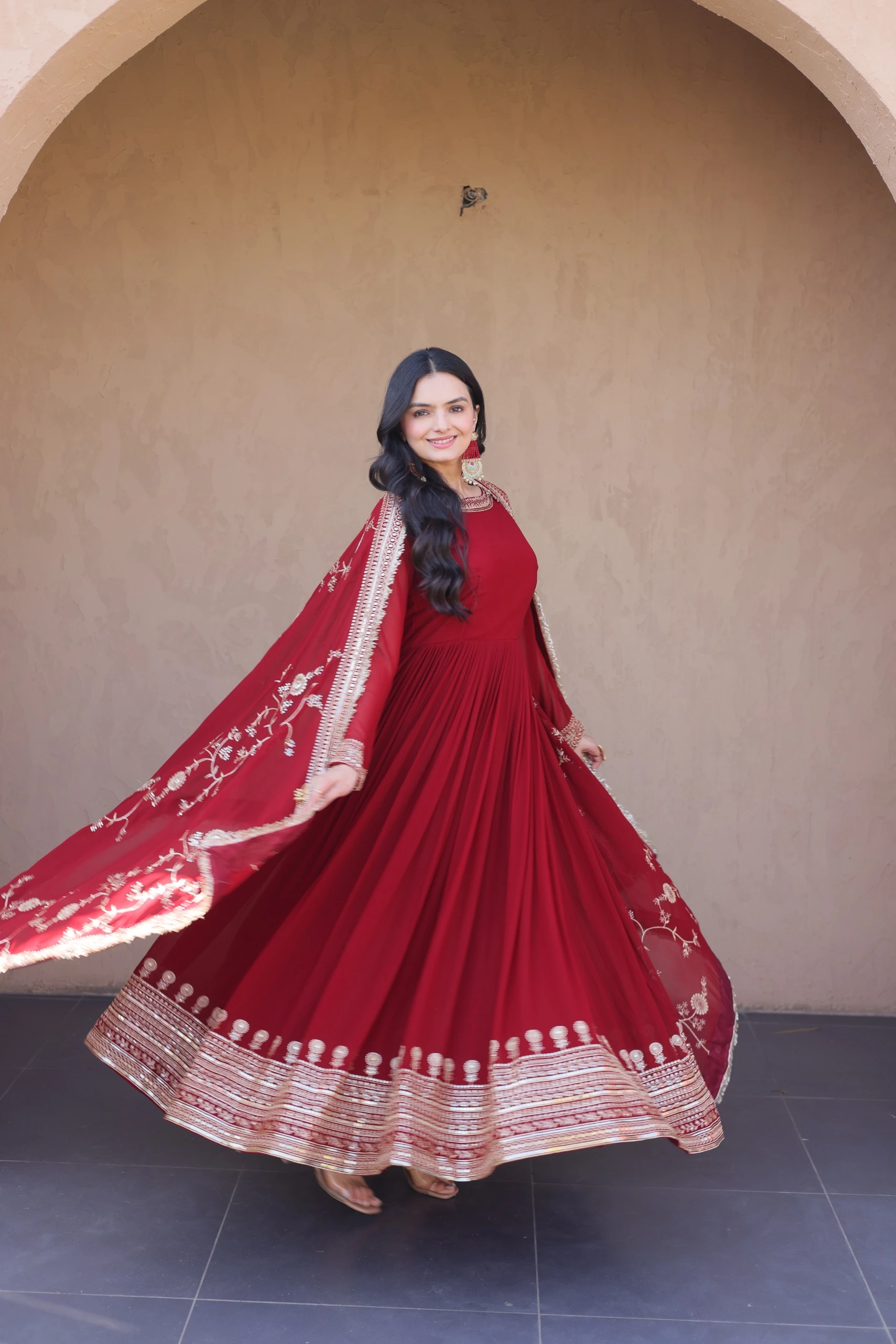 Premium Designer Faux Blooming Gown with Dupatta