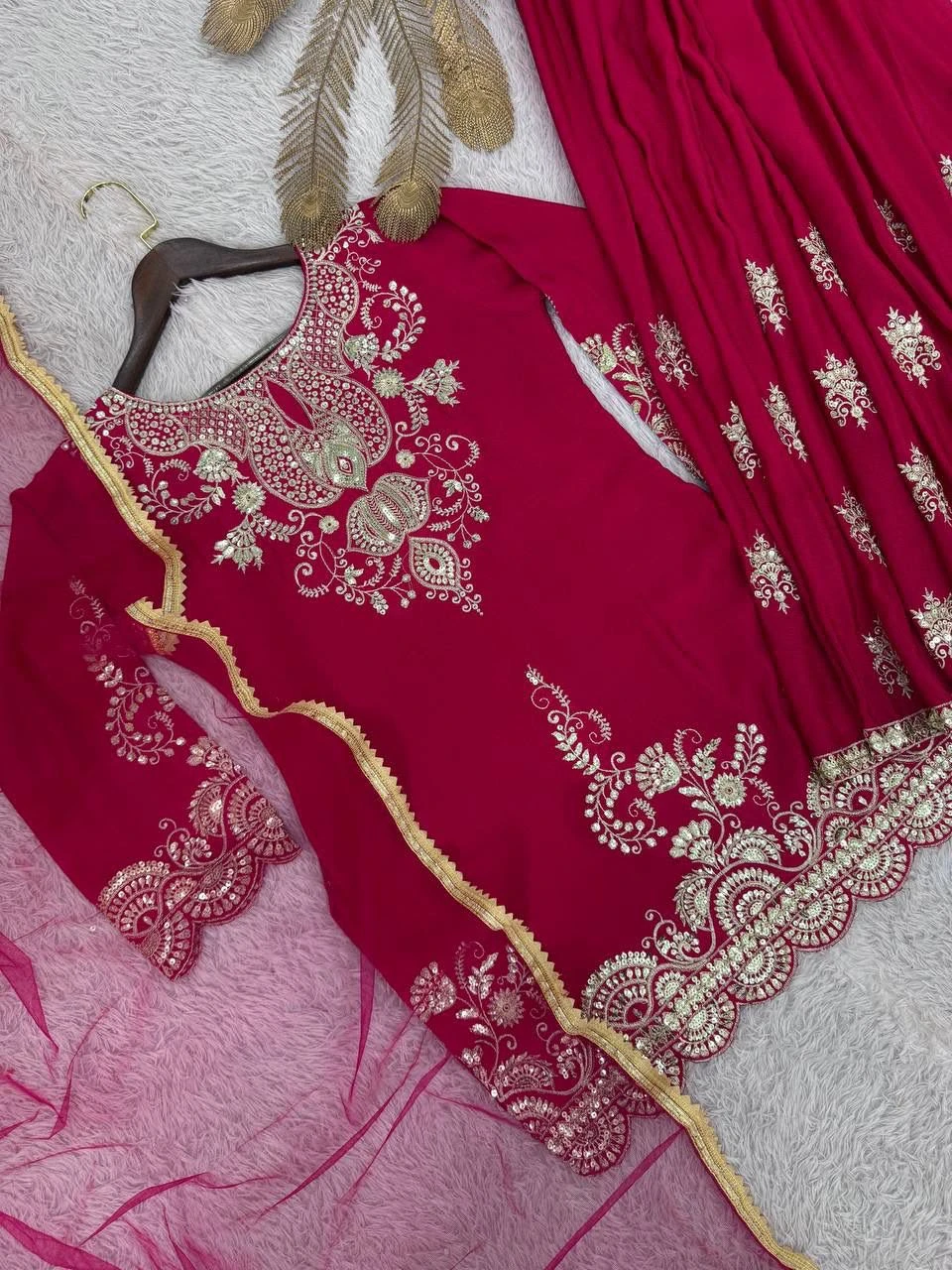 Pure Chinon Silk Kurti Palazzo & Dupatta Set