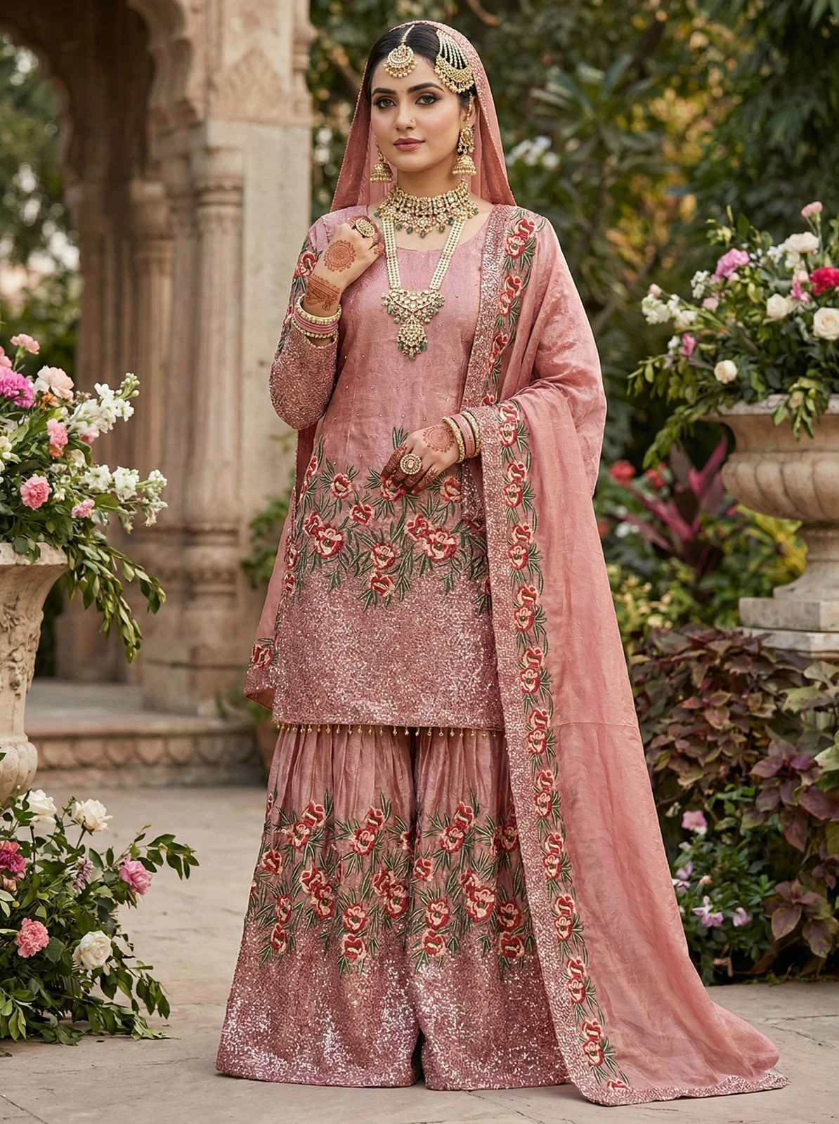 Pure Fendy Silk Embroidered Sharara Suit Set