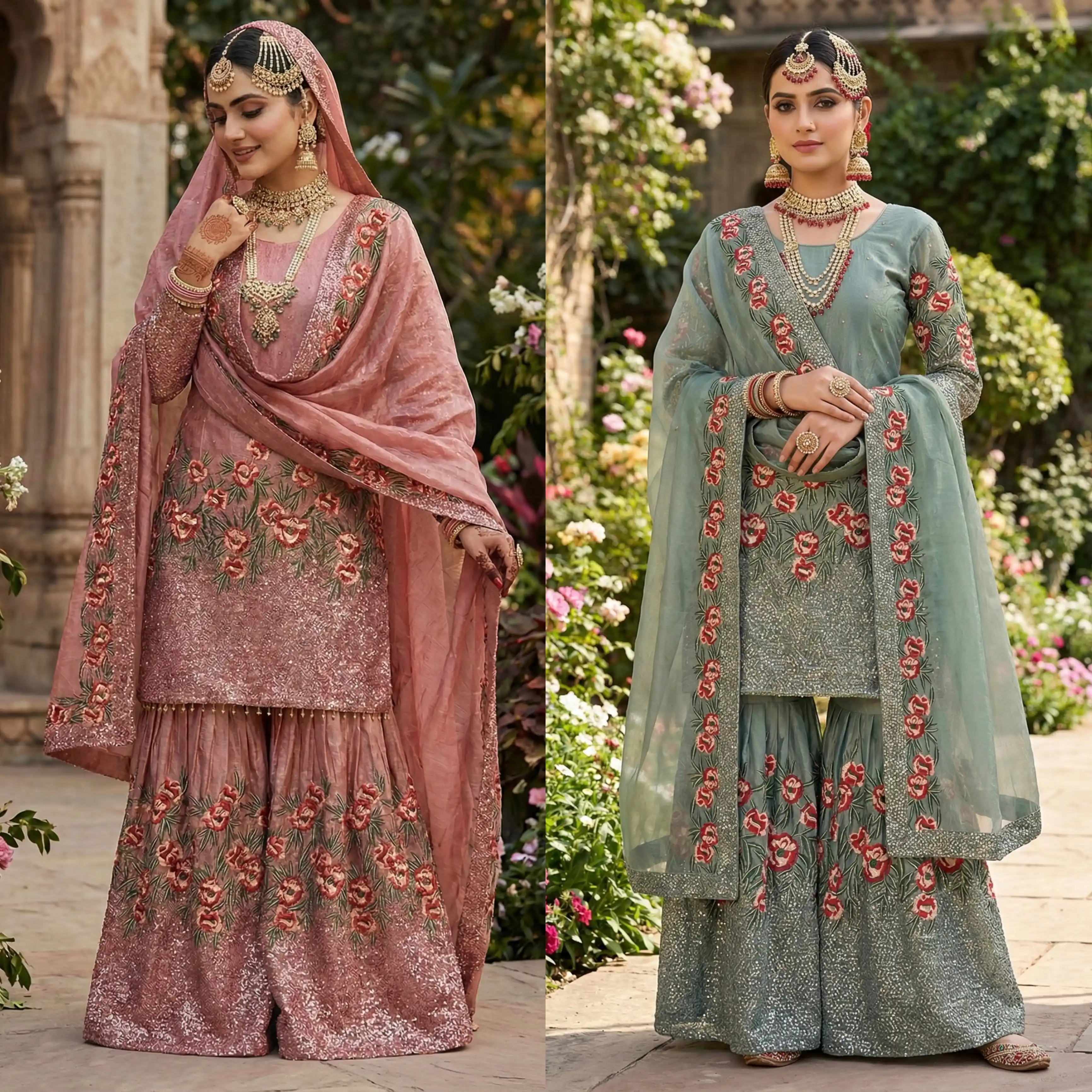 Pure Fendy Silk Embroidered Sharara Suit Set