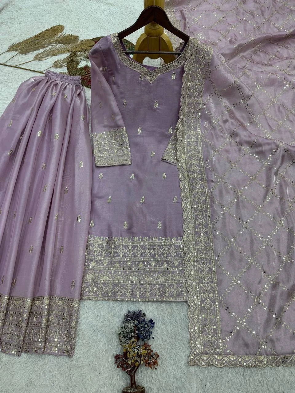 Pure GMY Silk Top Palazzo & Dupatta Set