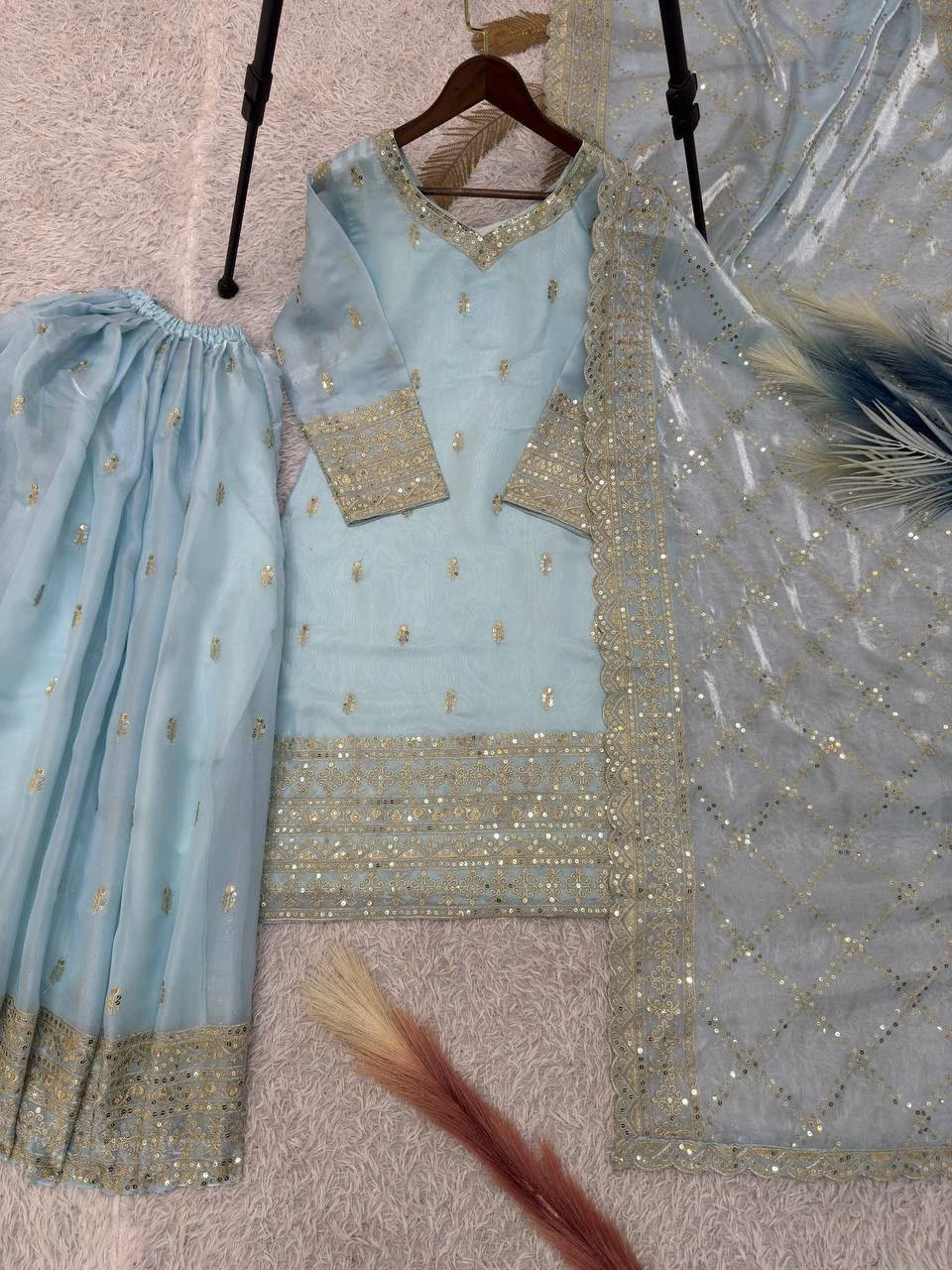Pure GMY Silk Top Palazzo & Dupatta Set